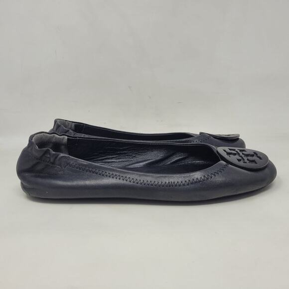 Tory Burch Flats Womens 7M Black Leather Minnie Ballet Comfort Double T Sip On - Picture 2 of 13